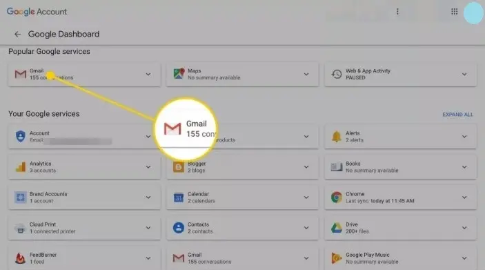Hit Gmail from the available list on the services