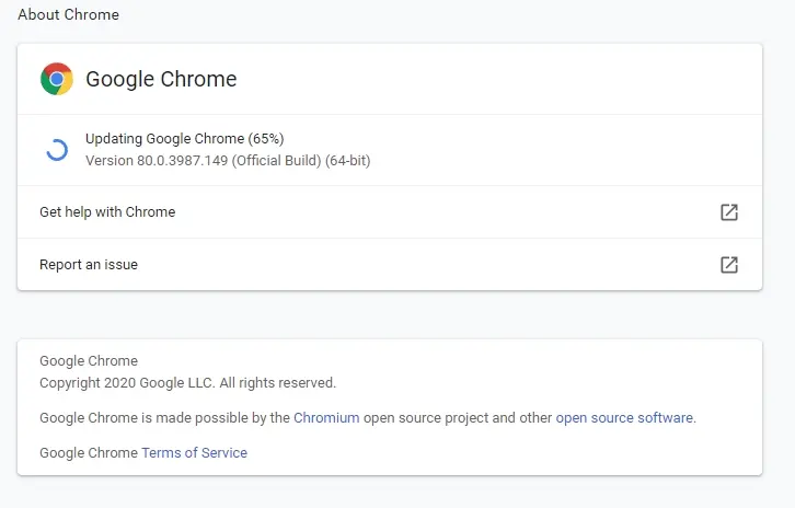 Google Chrome will start the process
