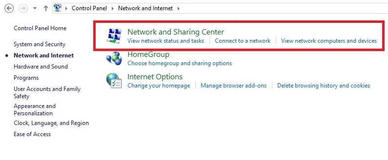 Now, click on "Network and Sharing"