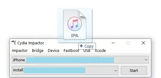 IPA file to the already opened the Cydia Impactor window.