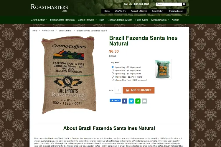 Fazenda Santa Ines Coffee ($50 per pound)
